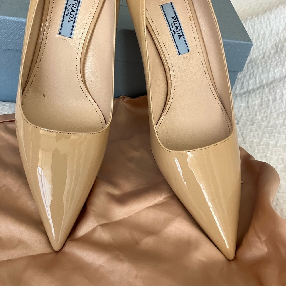Prada Women's Beige Patent Leather Heels